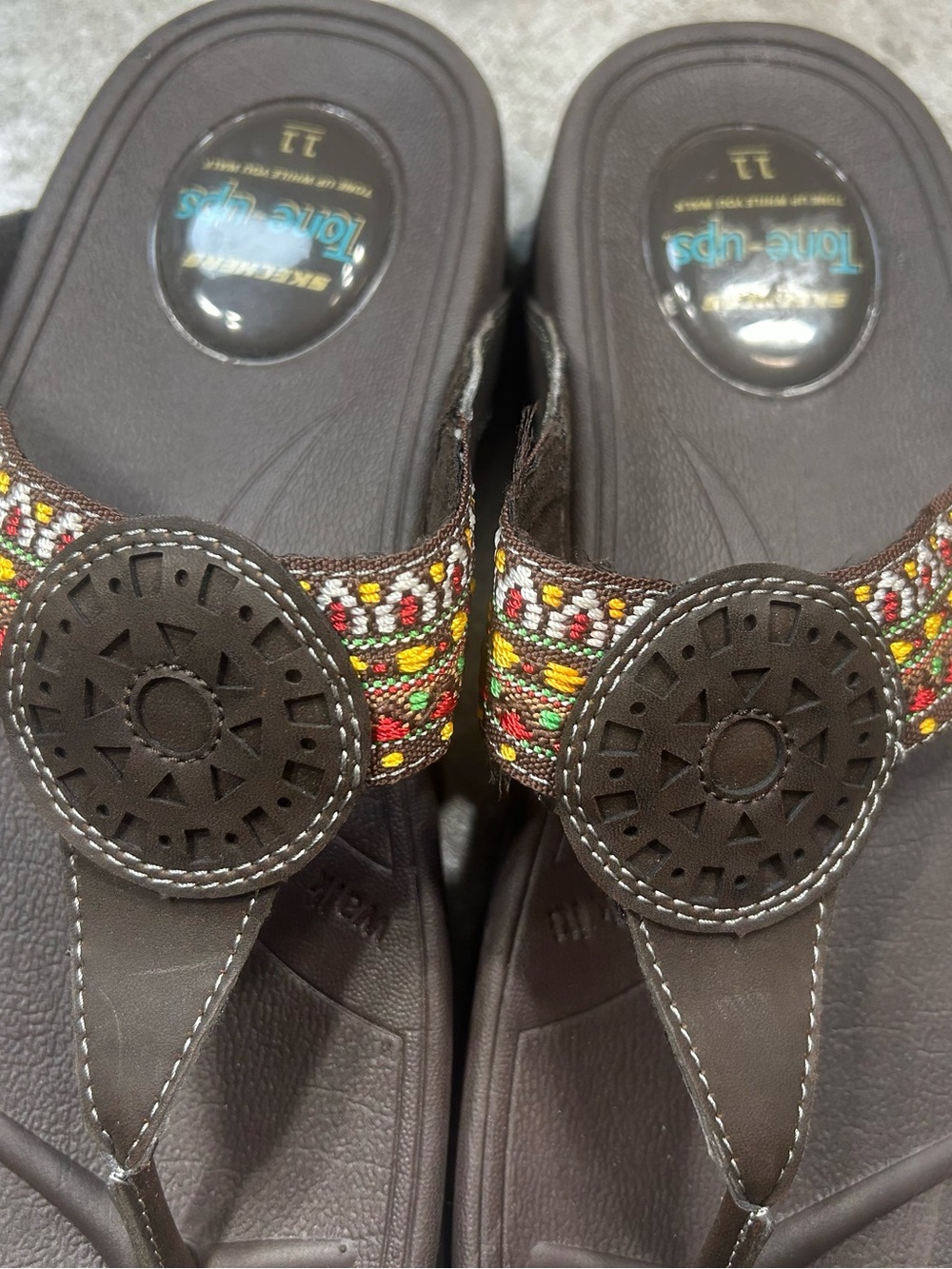 Skechers Tone-Ups Brown Boho Embroidered Thong Sandals Women’s Size 11 - Picture 9 of 14